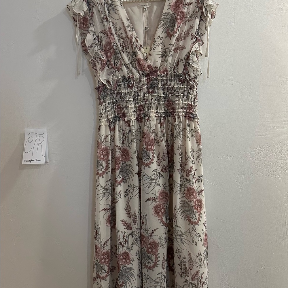 Max Studio Pink and Red Sleeveless V-Neck Maxi Dress